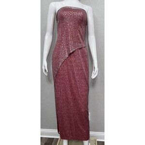 Vintage Strapless Maxi Dress 90s Y2K Prom Party Stretch Red Glitter Small USA